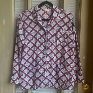 Roller Rabbit Jemina Print Cotton Button Down Pajama Top in Red w Blue Accents